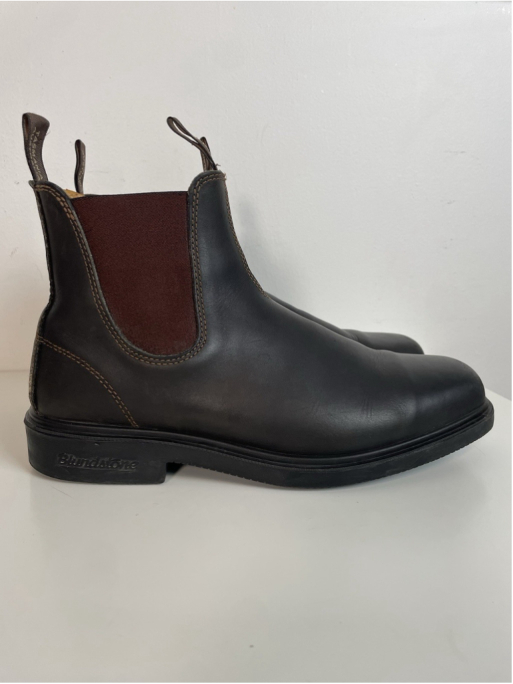 Blundstone 067 Leather Boots Mens US 12 Stout Brown Chelsea Dress Chisel Toe